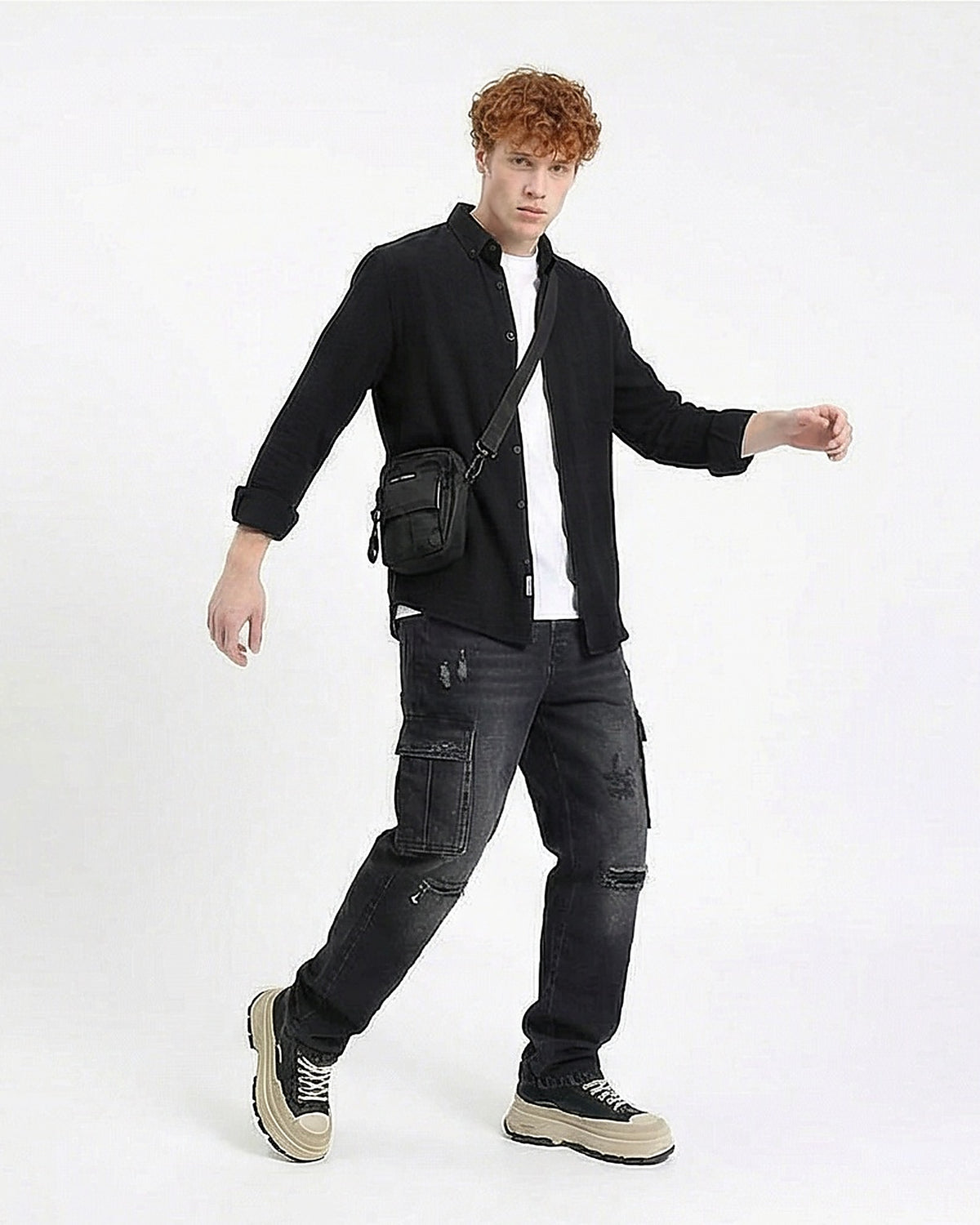 Black Textured Long Sleeve Shirt