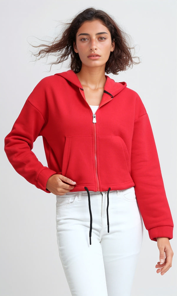 O202174 - Long Sleeves Casual Hoodie with Drawstring - Red