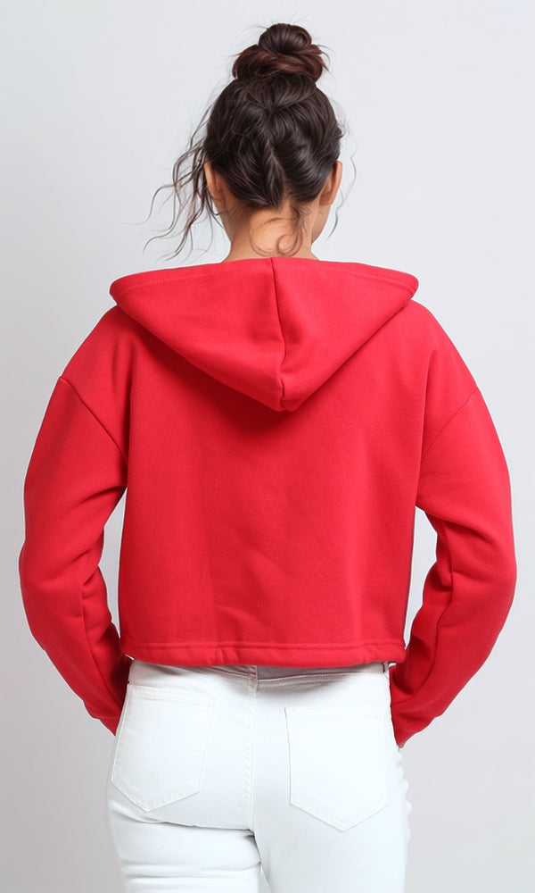 O202174 - Long Sleeves Casual Hoodie with Drawstring - Red