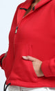O202174 - Long Sleeves Casual Hoodie with Drawstring - Red