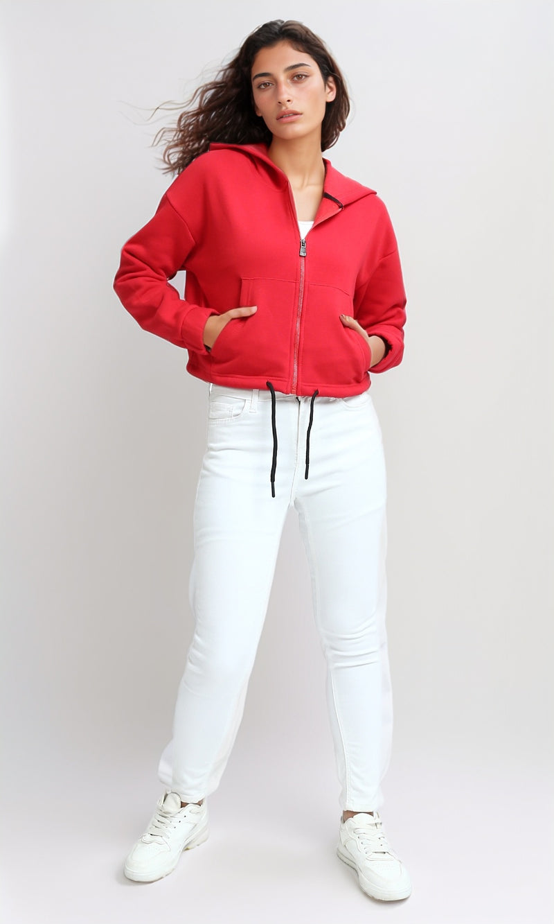 O202174 - Long Sleeves Casual Hoodie with Drawstring - Red