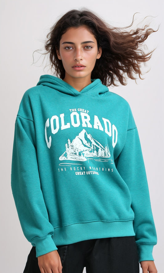 o202175 Regular Fit Printed Winter Hoodie - Heather Green