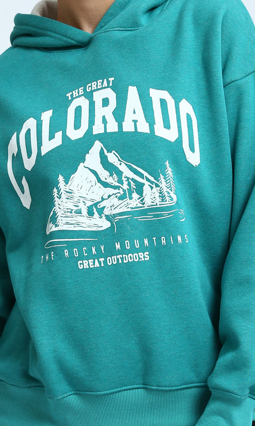O202175 - Regular Fit Printed Winter Hoodie - Heather Green