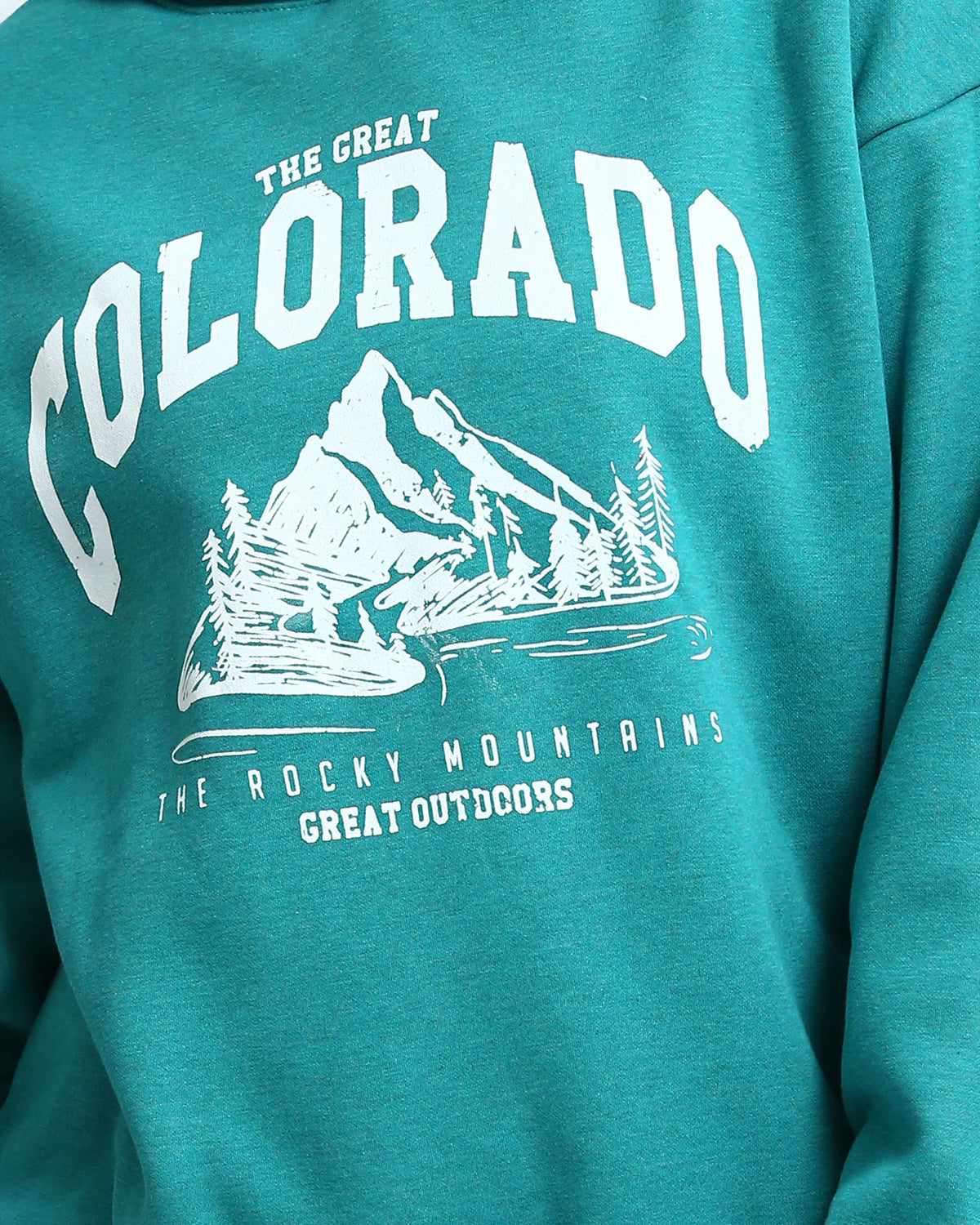 Teal Great Colorado Graphic Mountain Hoodie - O202175