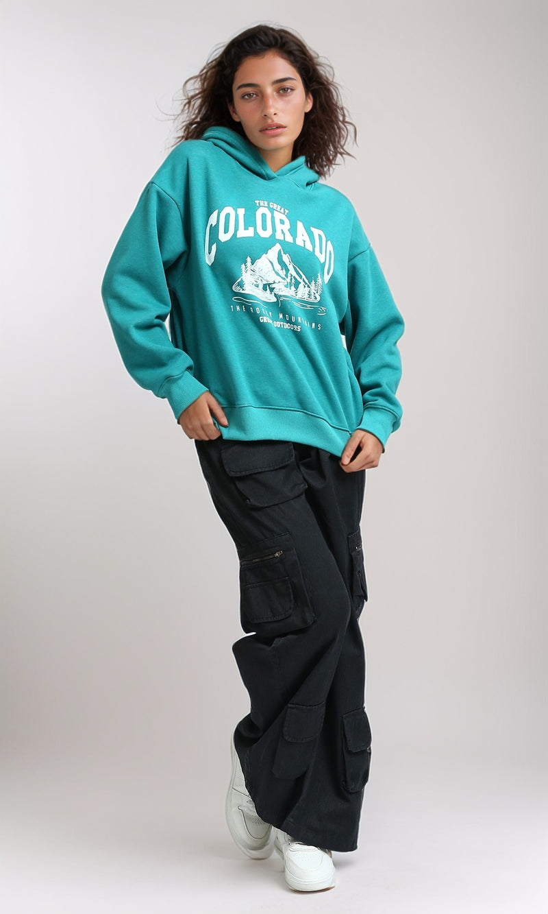 O202175 - Regular Fit Printed Winter Hoodie - Heather Green