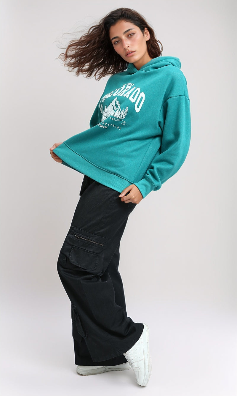 O202175 - Regular Fit Printed Winter Hoodie - Heather Green