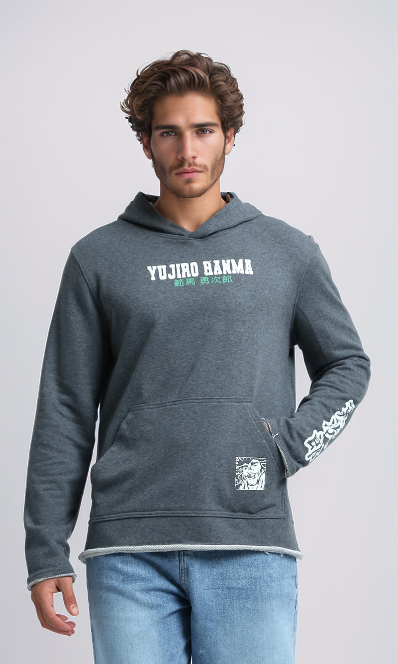 O202179 - Printed ''Yujiro Hanma'' Hoodie - Heather Dark Grey