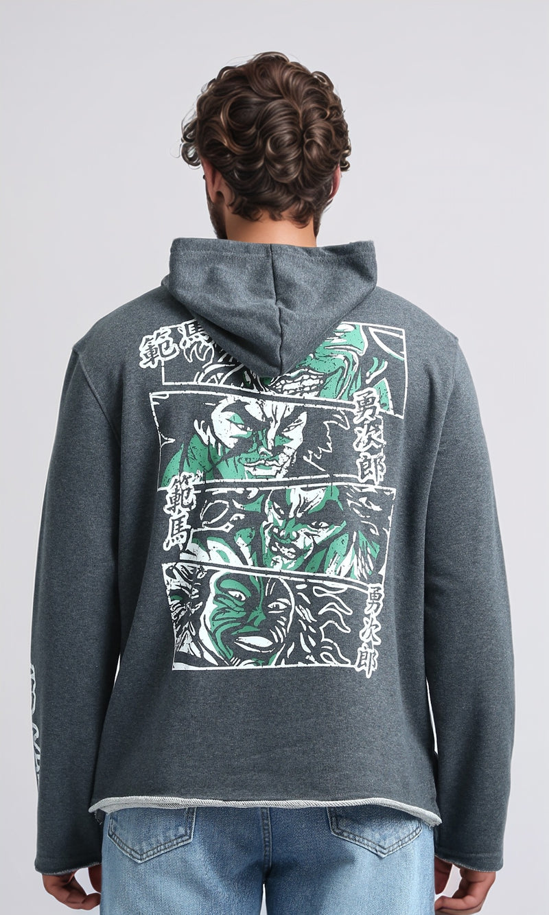 O202179 - Printed ''Yujiro Hanma'' Hoodie - Heather Dark Grey