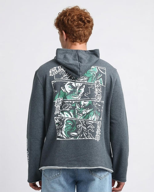 Ravin x Baki: Yujiro Hanma Raw-Edge Graphic Hoodie - Heather Dark Grey - O202179
