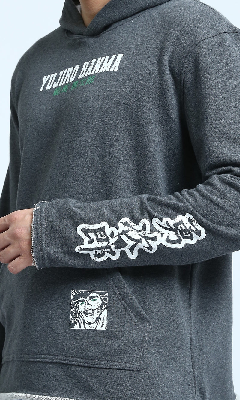 O202179 - Printed ''Yujiro Hanma'' Hoodie - Heather Dark Grey