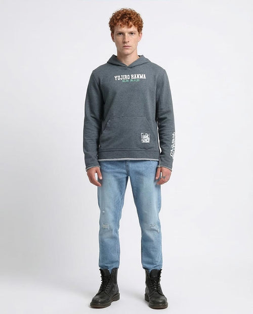 Ravin x Baki: Yujiro Hanma Raw-Edge Graphic Hoodie - Heather Dark Grey - O202179