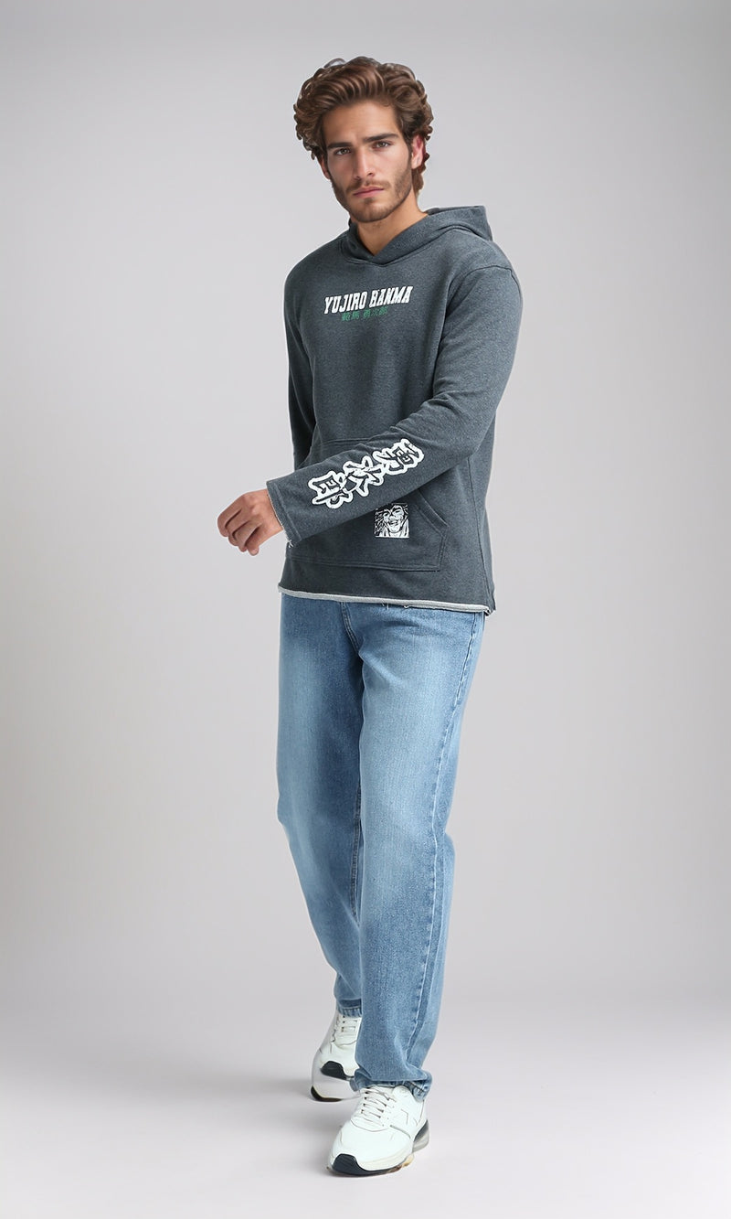 O202179 - Printed ''Yujiro Hanma'' Hoodie - Heather Dark Grey