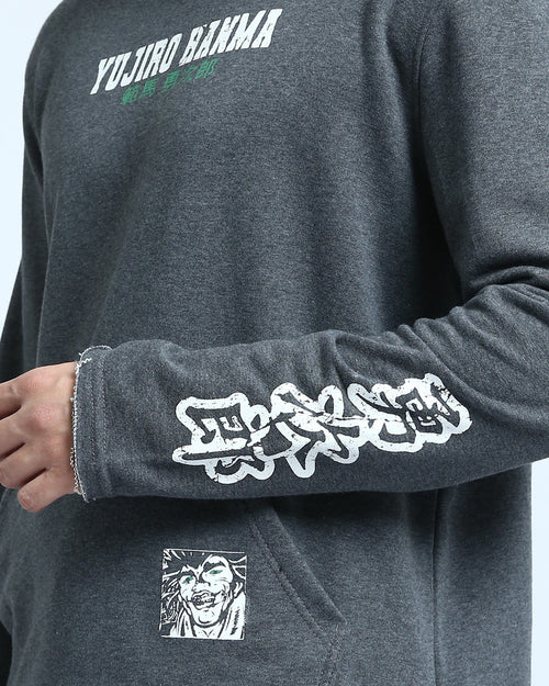 Ravin x Baki: Yujiro Hanma Raw-Edge Graphic Hoodie - Heather Dark Grey - O202179