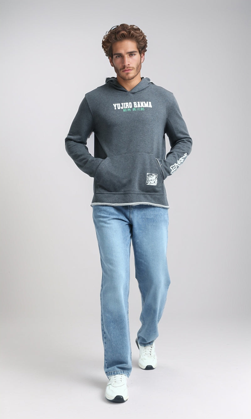 O202179 - Printed ''Yujiro Hanma'' Hoodie - Heather Dark Grey