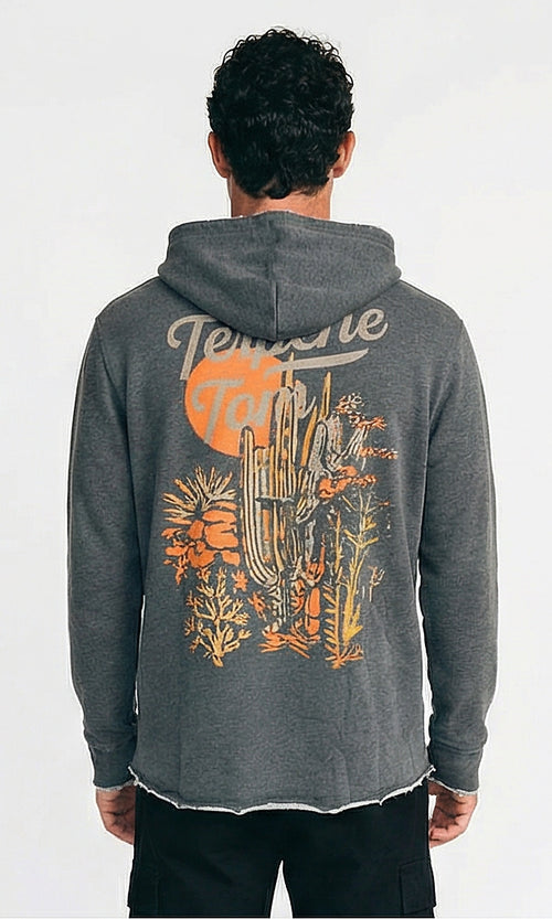 Charcoal Tepene Tom Desert Graphic Raw Hem Hoodie - O202180