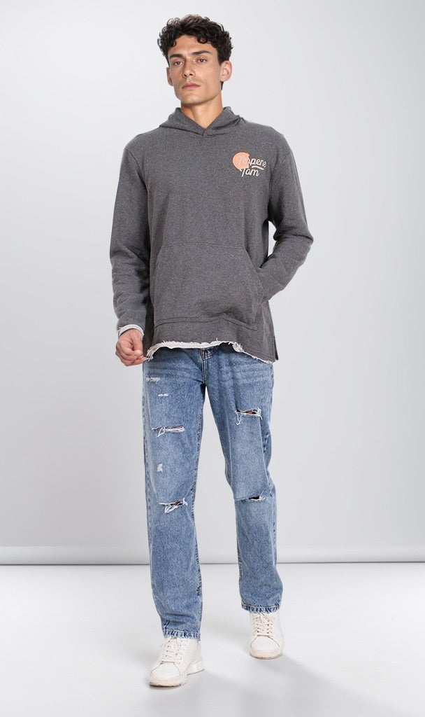 Charcoal Tepene Tom Desert Graphic Raw Hem Hoodie - O202180