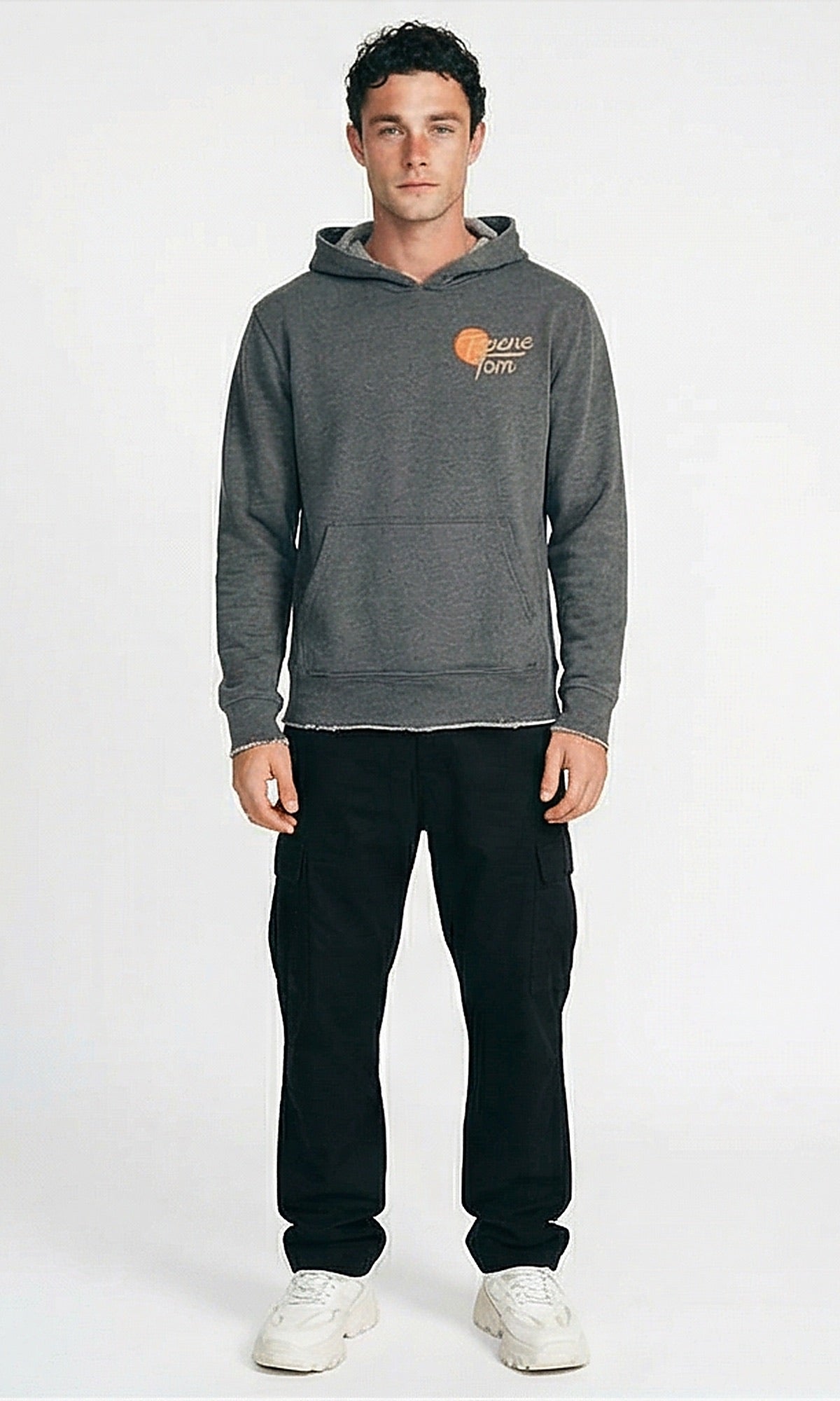 Charcoal Tepene Tom Desert Graphic Raw Hem Hoodie - O202180