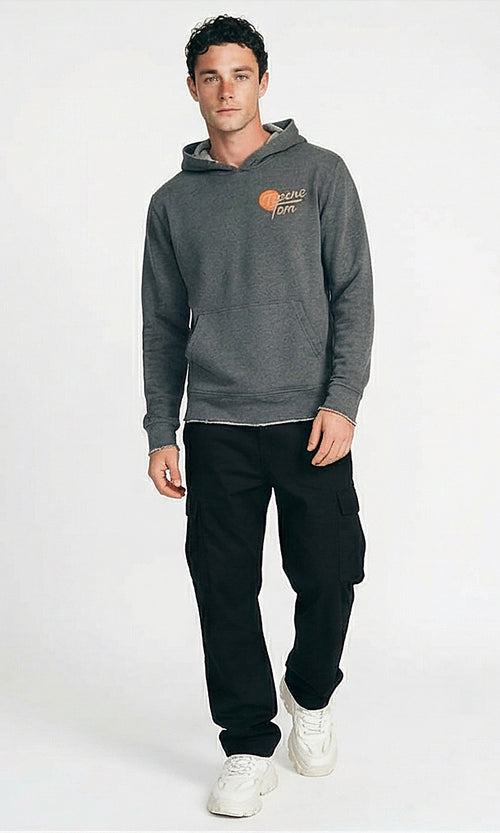 Charcoal Tepene Tom Desert Graphic Raw Hem Hoodie - O202180