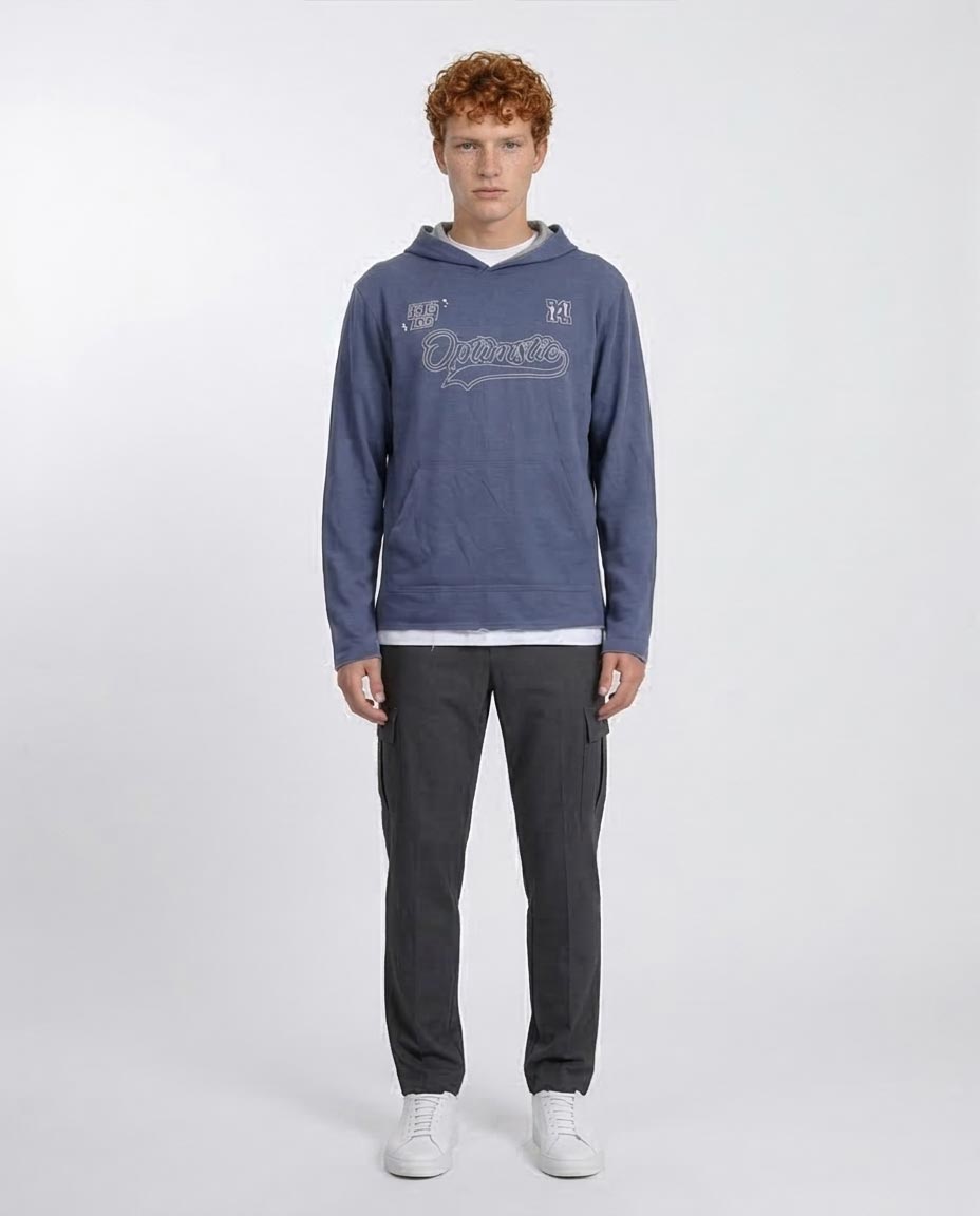 Ravin Men's "Optimistic" Graphic Hoodie – Lightweight Heather Knit with Raw-Edge Double Hem - O202181