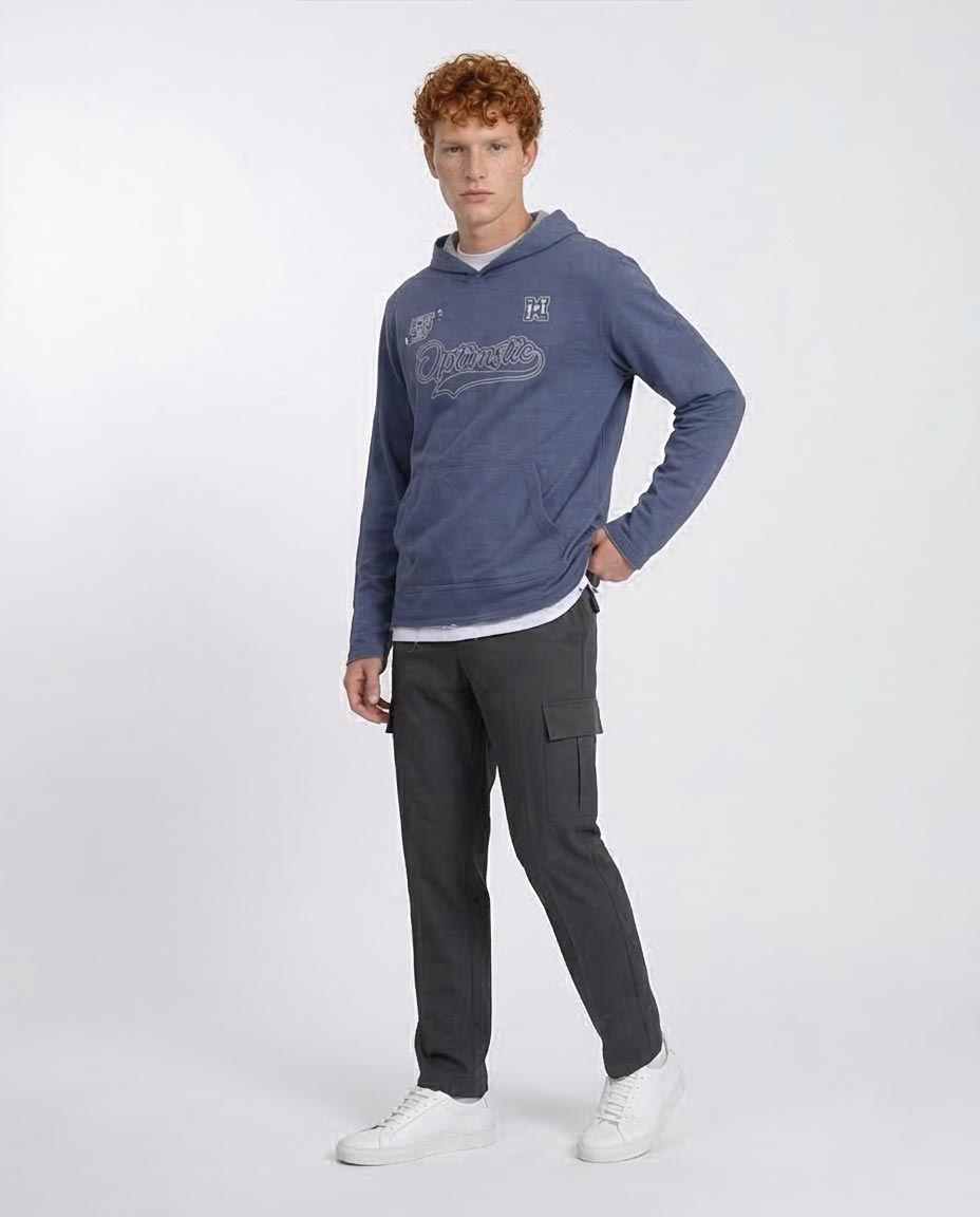 Ravin Men's "Optimistic" Graphic Hoodie – Lightweight Heather Knit with Raw-Edge Double Hem - O202181