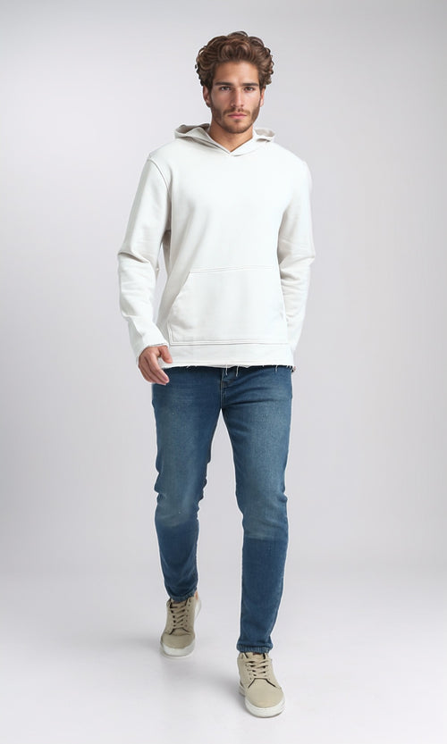 O202187 - Solid Long Sleeves Hoodie - Light Beige