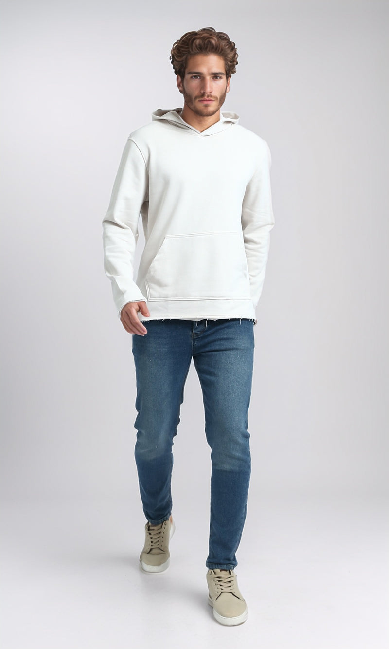 O202187 - Solid Long Sleeves Hoodie - Light Beige
