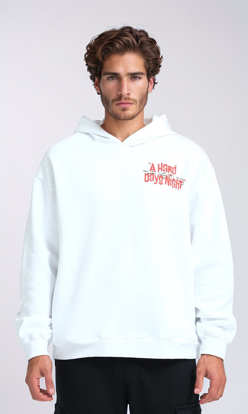 O202199 - Long Sleeves Printed Winter Hoodie - White