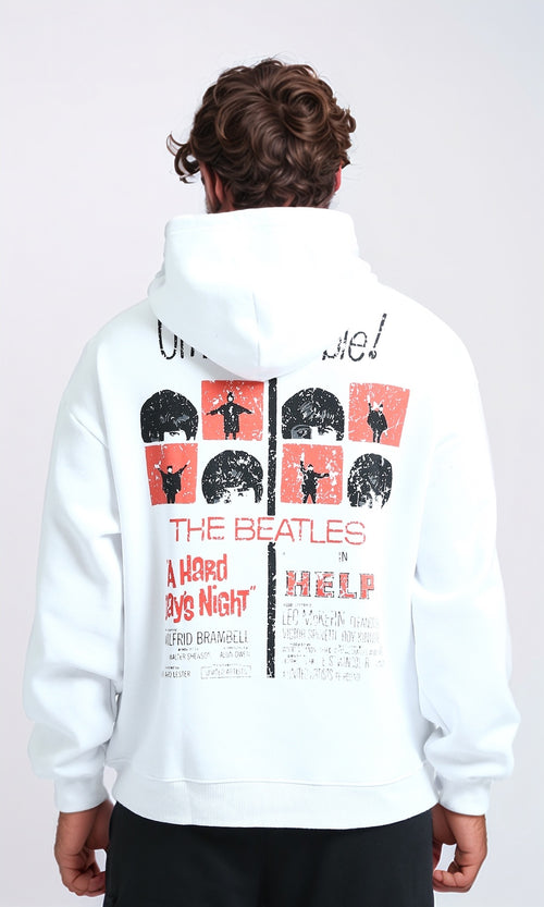 O202199 - Long Sleeves Printed Winter Hoodie - White