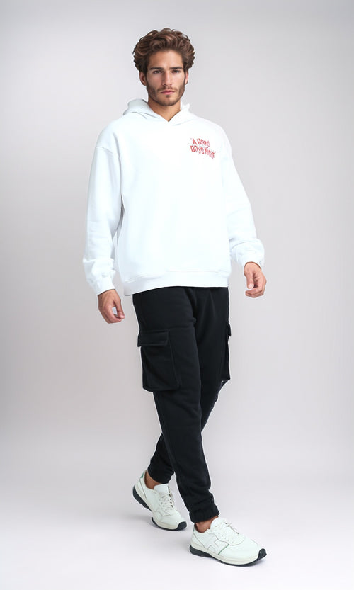 O202199 - Long Sleeves Printed Winter Hoodie - White