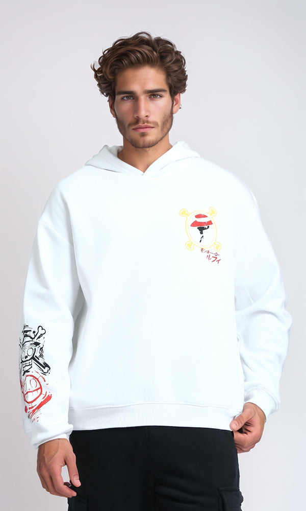 O202200 - Printed Long Sleeves Hoodie - White