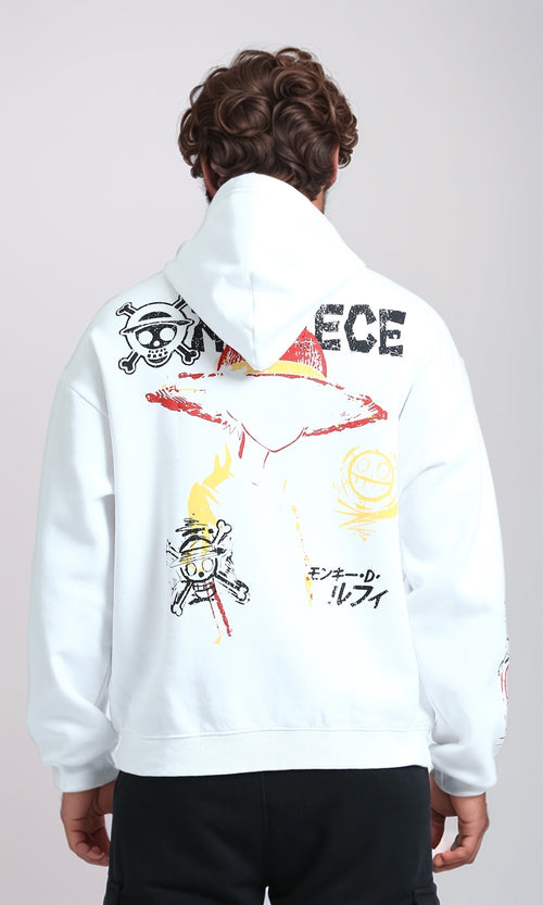 O202200 - Printed Long Sleeves Hoodie - White
