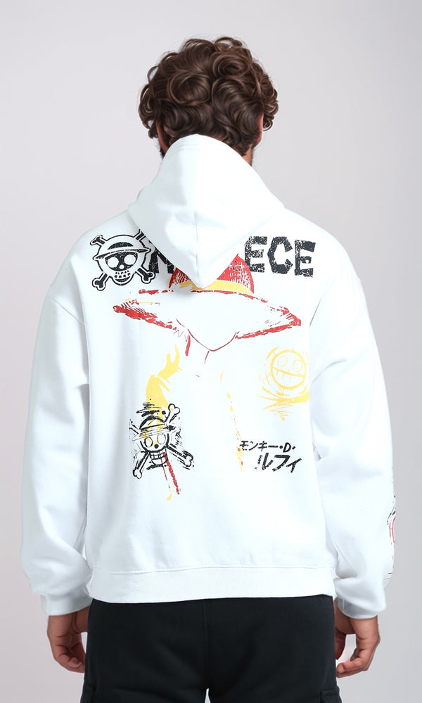 O202200 - Printed Long Sleeves Hoodie - White