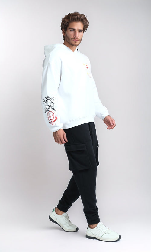 O202200 - Printed Long Sleeves Hoodie - White