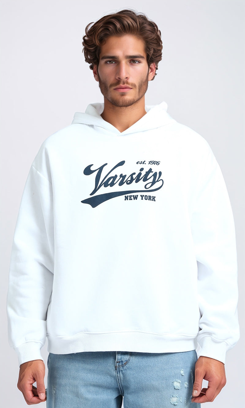 O202201 - Printed ''Varsity'' Winter Hoodie - White