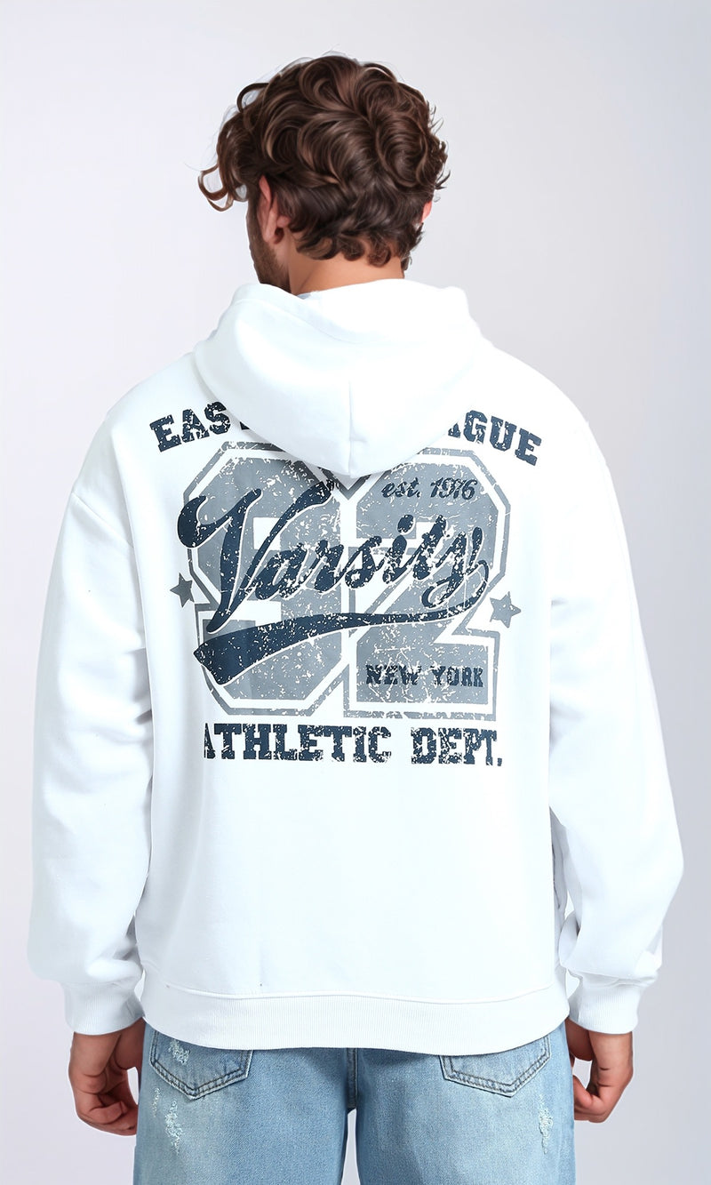 O202201 - Printed ''Varsity'' Winter Hoodie - White