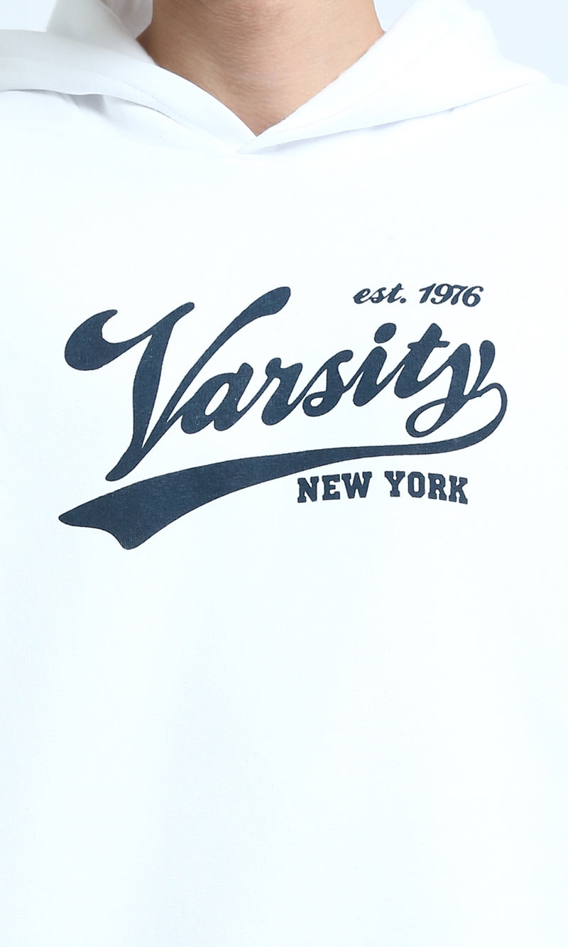 O202201 - Printed ''Varsity'' Winter Hoodie - White