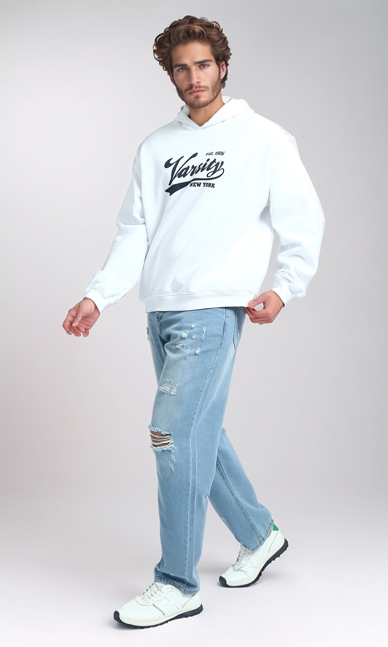 O202201 - Printed ''Varsity'' Winter Hoodie - White