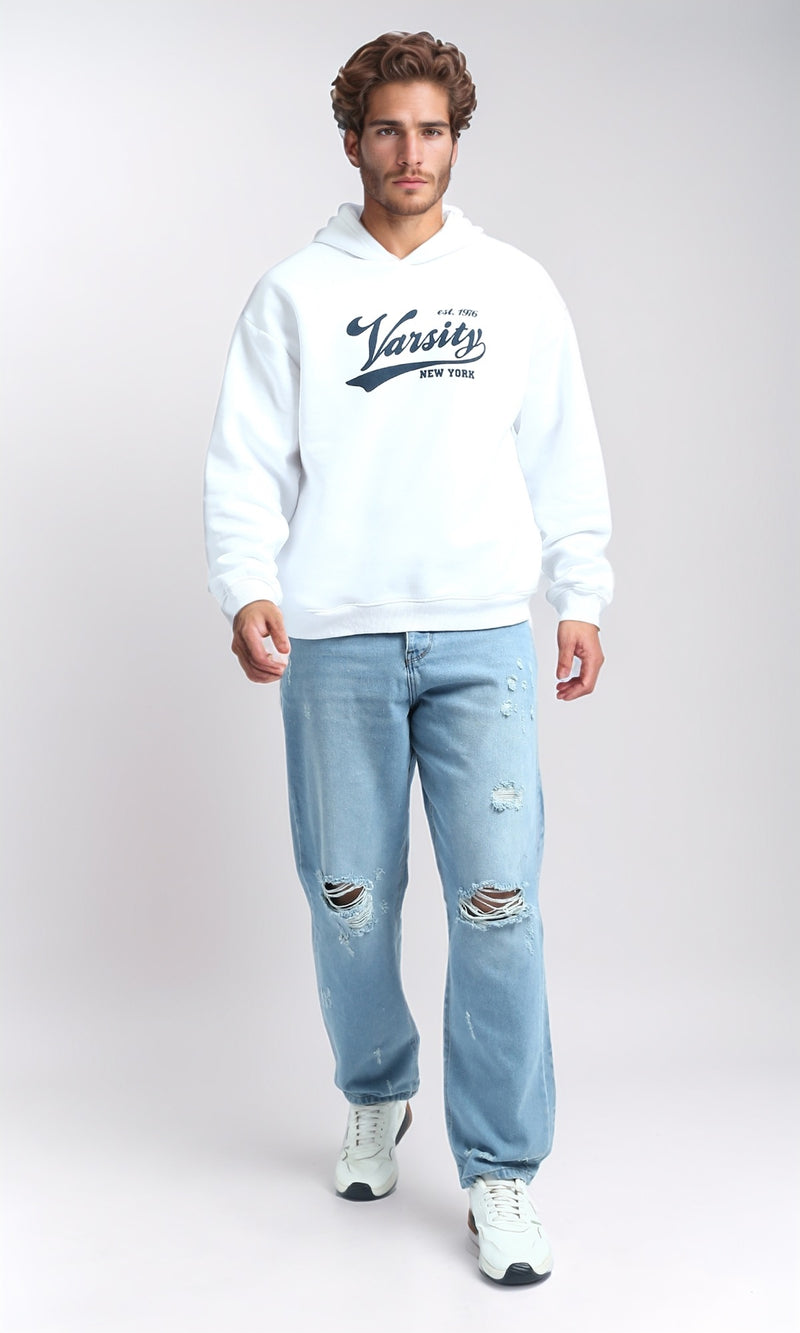 O202201 - Printed ''Varsity'' Winter Hoodie - White