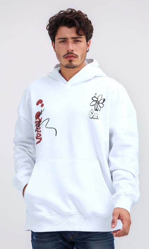 O202203 - Slip On Hoodie with Front & Back Print - White