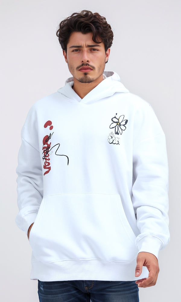 O202203 - Slip On Hoodie with Front & Back Print - White