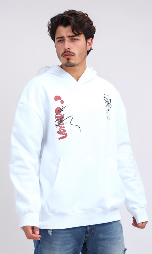 O202203 - Slip On Hoodie with Front & Back Print - White