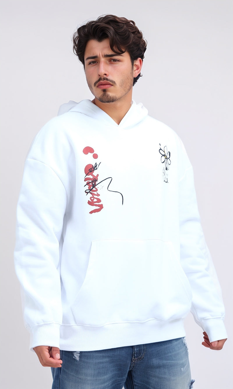 O202203 - Slip On Hoodie with Front & Back Print - White