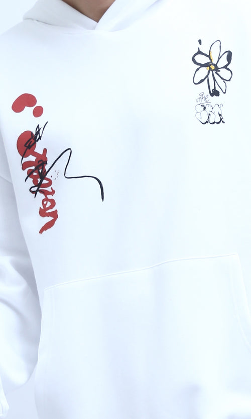 O202203 - Slip On Hoodie with Front & Back Print - White
