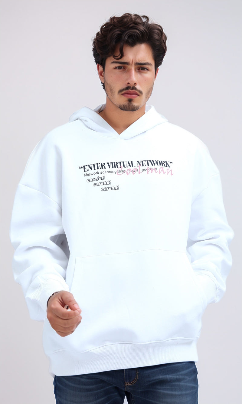 O202204 - Front & Back Print Hooded Neck Hoodie - White