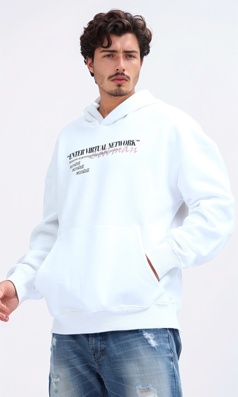 O202204 - Front & Back Print Hooded Neck Hoodie - White