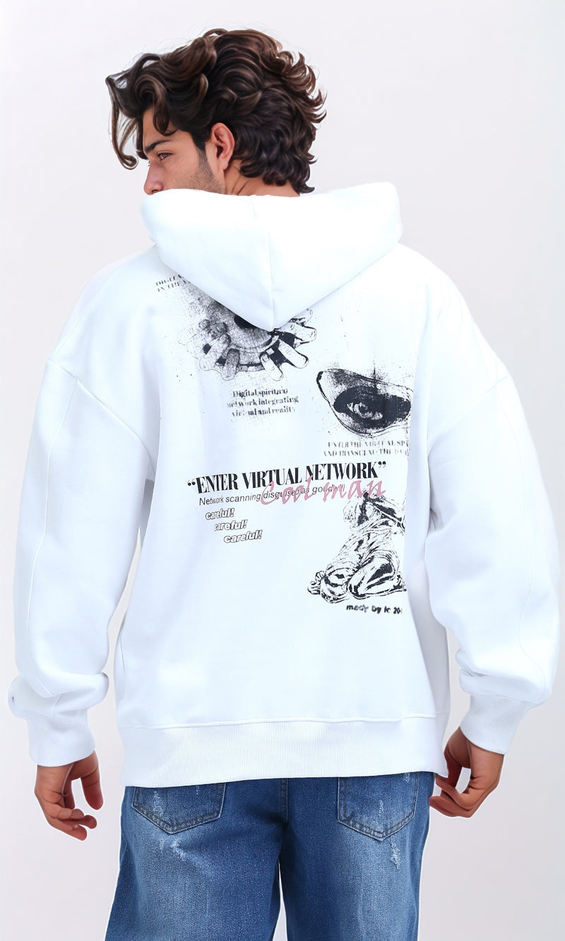 O202204 - Front & Back Print Hooded Neck Hoodie - White