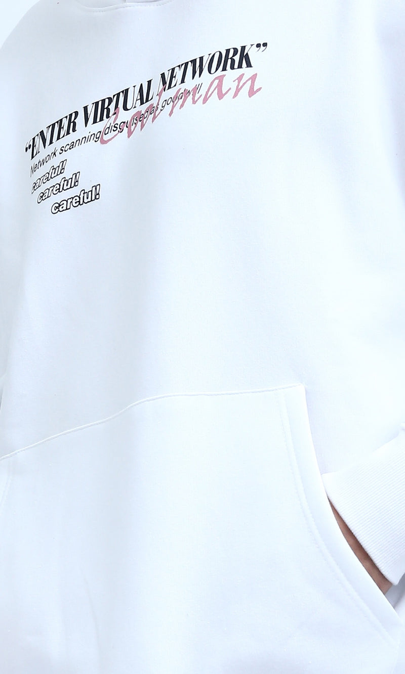 O202204 - Front & Back Print Hooded Neck Hoodie - White