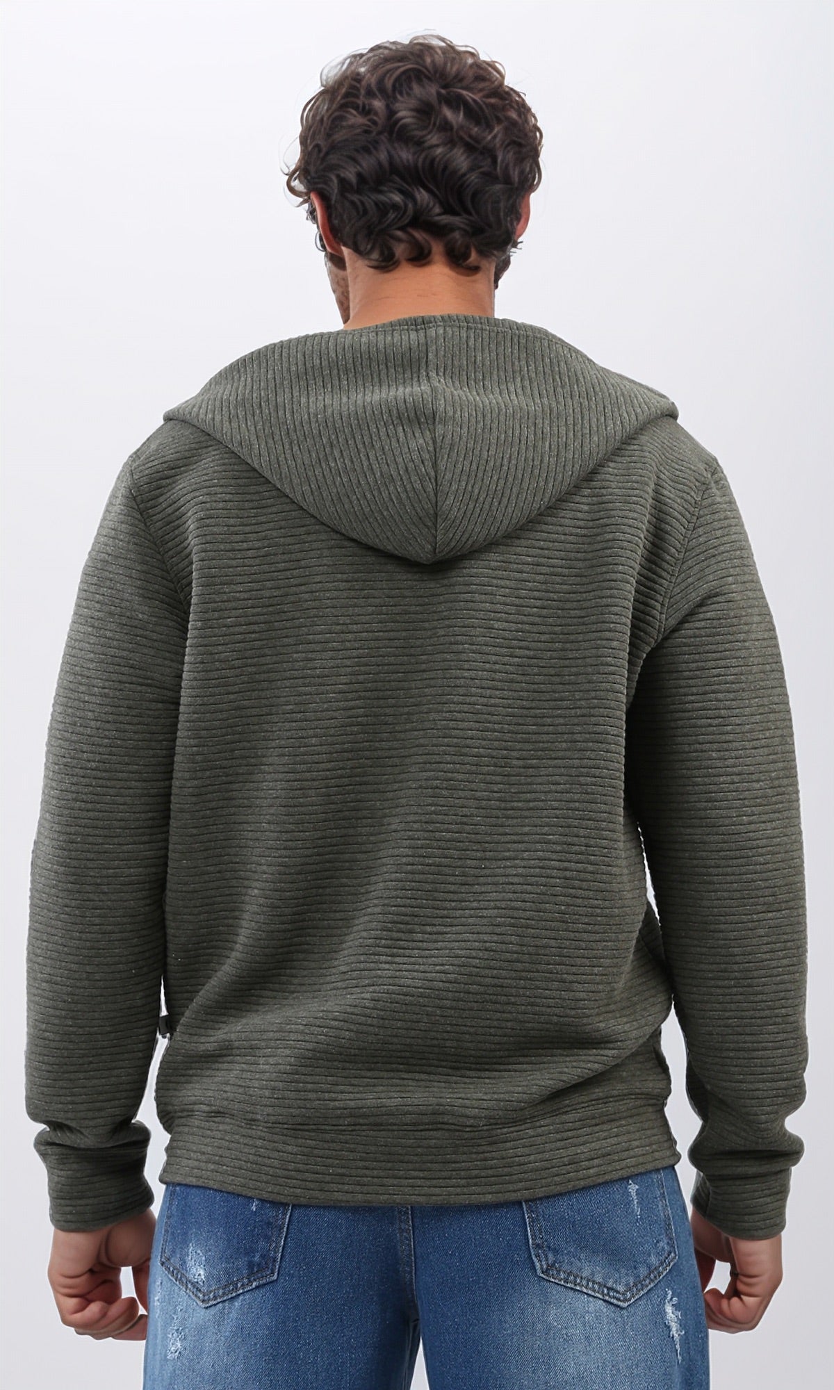 Khaki Textured Corduroy Full-Zip Hoodie - O202205