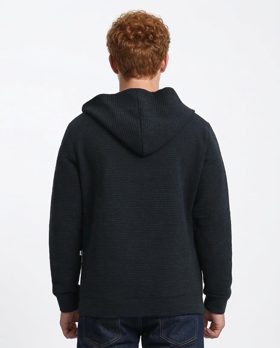 Men's Charcoal Textured Ribbed Full-Zip Hoodie - O202206