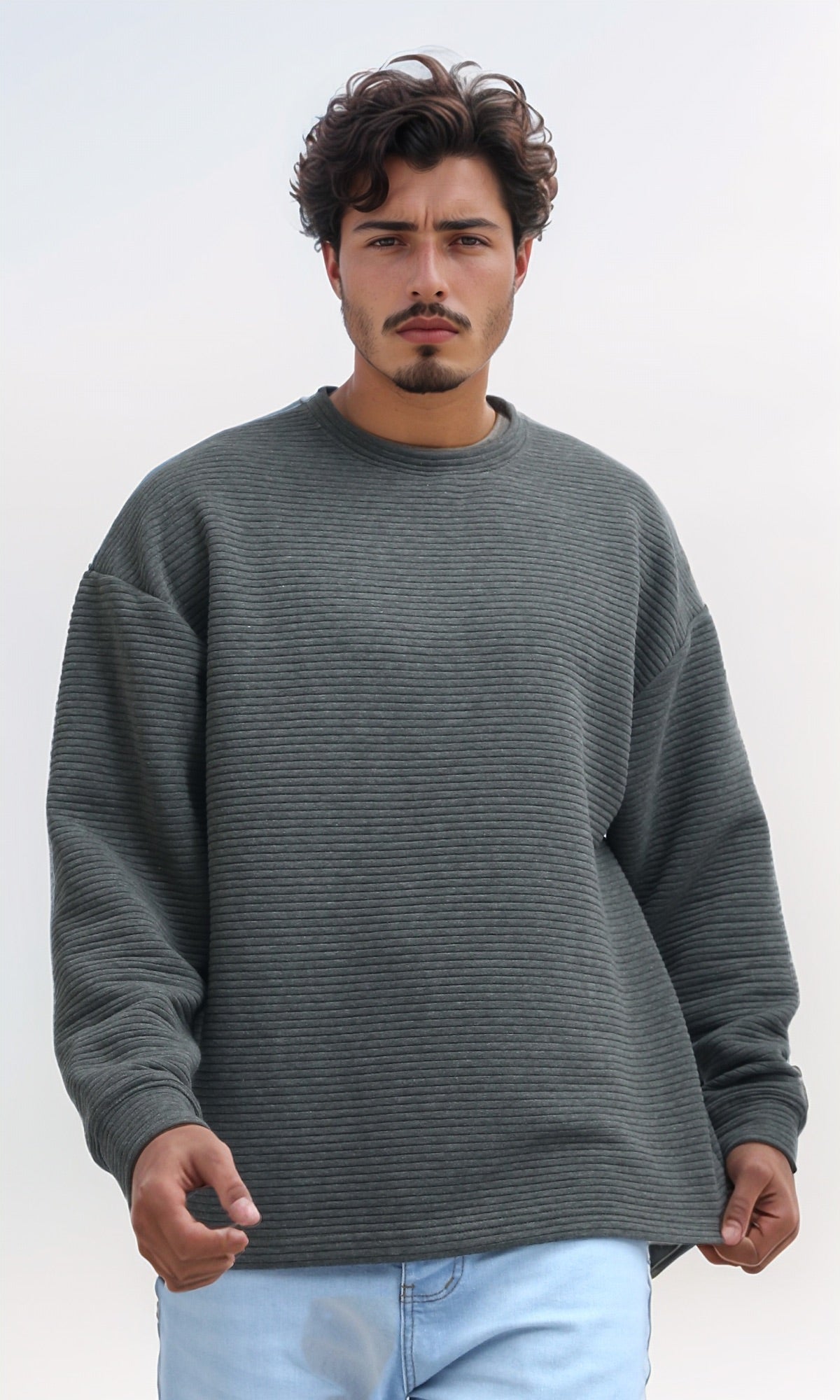 Olive Oversized Ribbed Corduroy Crew-Neck Sweatshirt - O202207